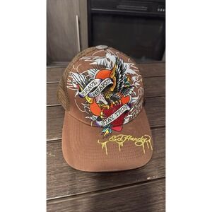 Ed Hardy Trucker Hat Brave Hearts Eagle Brown Snapback
